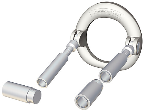 Illustrazione dell'anello di base di PeniMaster con aste di allungamento, prima di svitarle