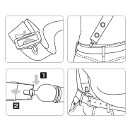 Instruções ilustradas, fixação do cinto ao ombro e base PeniMaster PRO